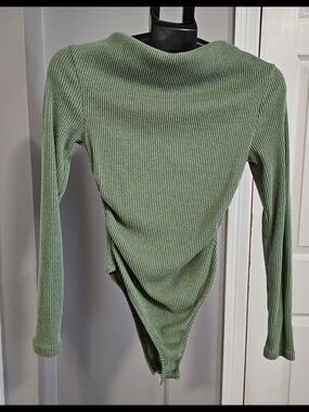 SHEIN Ribbed Long-Sleeve Bodysuit in Sage Green